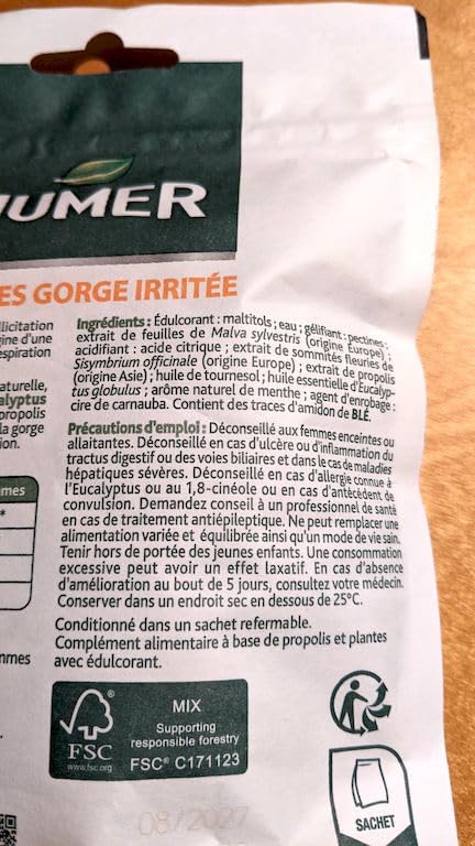 Humer Maux de Gorge gommes menthe eucalyptus x30 sans sucre