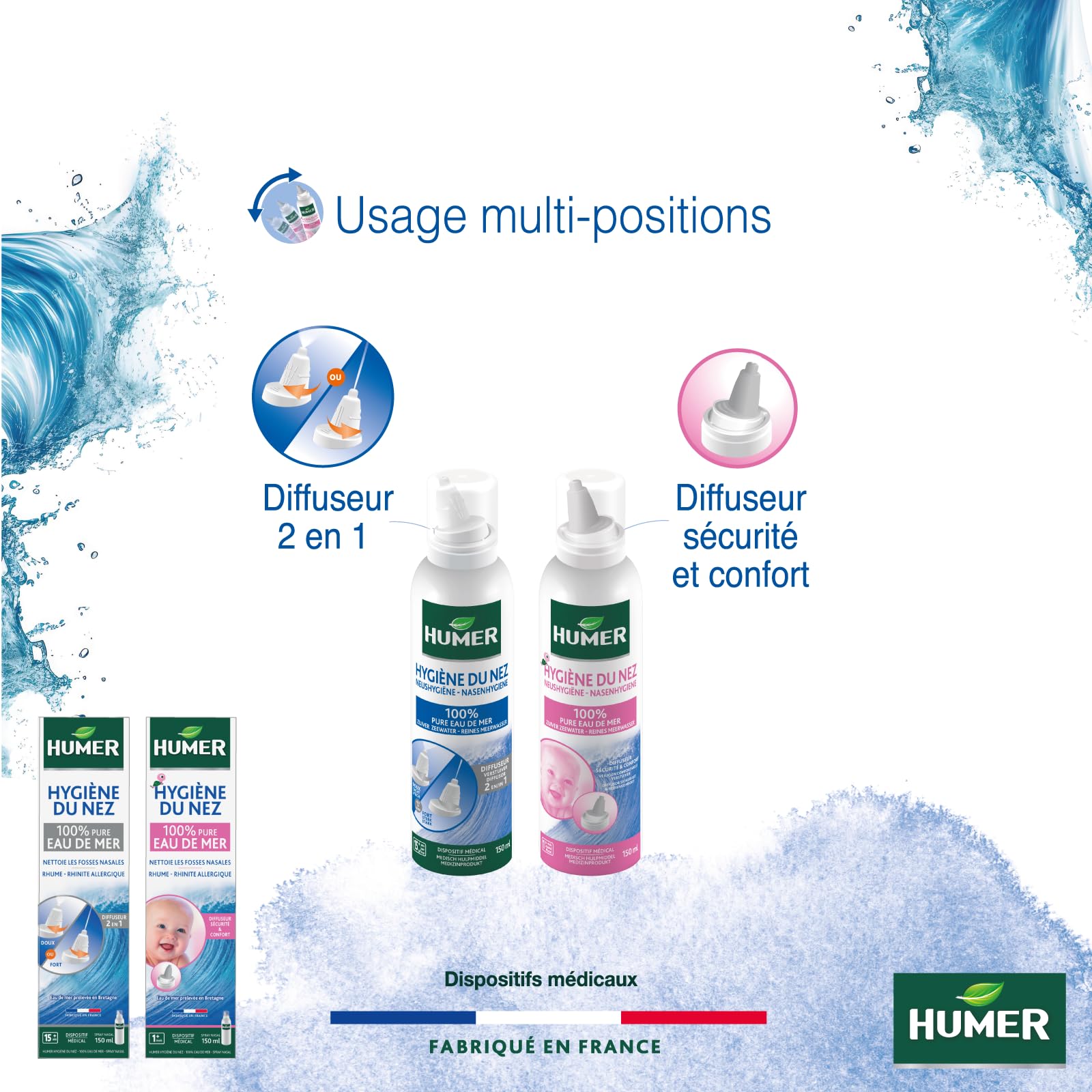 Humer Hygiène du Nez spray nasal adulte eau de mer 150 ml