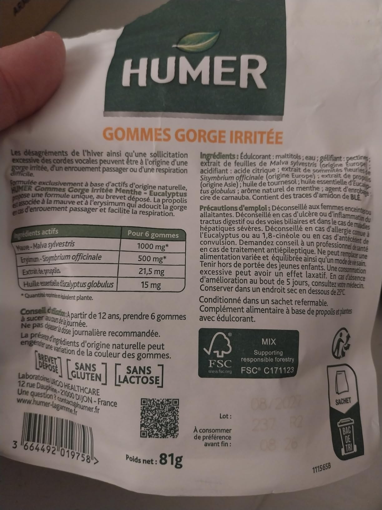 Humer Maux de Gorge gommes menthe eucalyptus x30 sans sucre