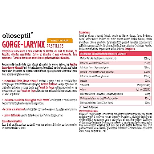 Olioseptil Confort respiratoire pastilles gorge 24 miel citron