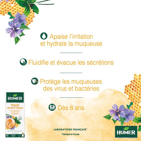 Humer Toux sirop toux sèche grasse miel 170 ml dès 8 ans