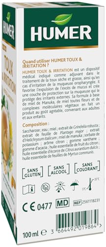 Humer Humer Toux sirop toux gorge miel plantain 100ml