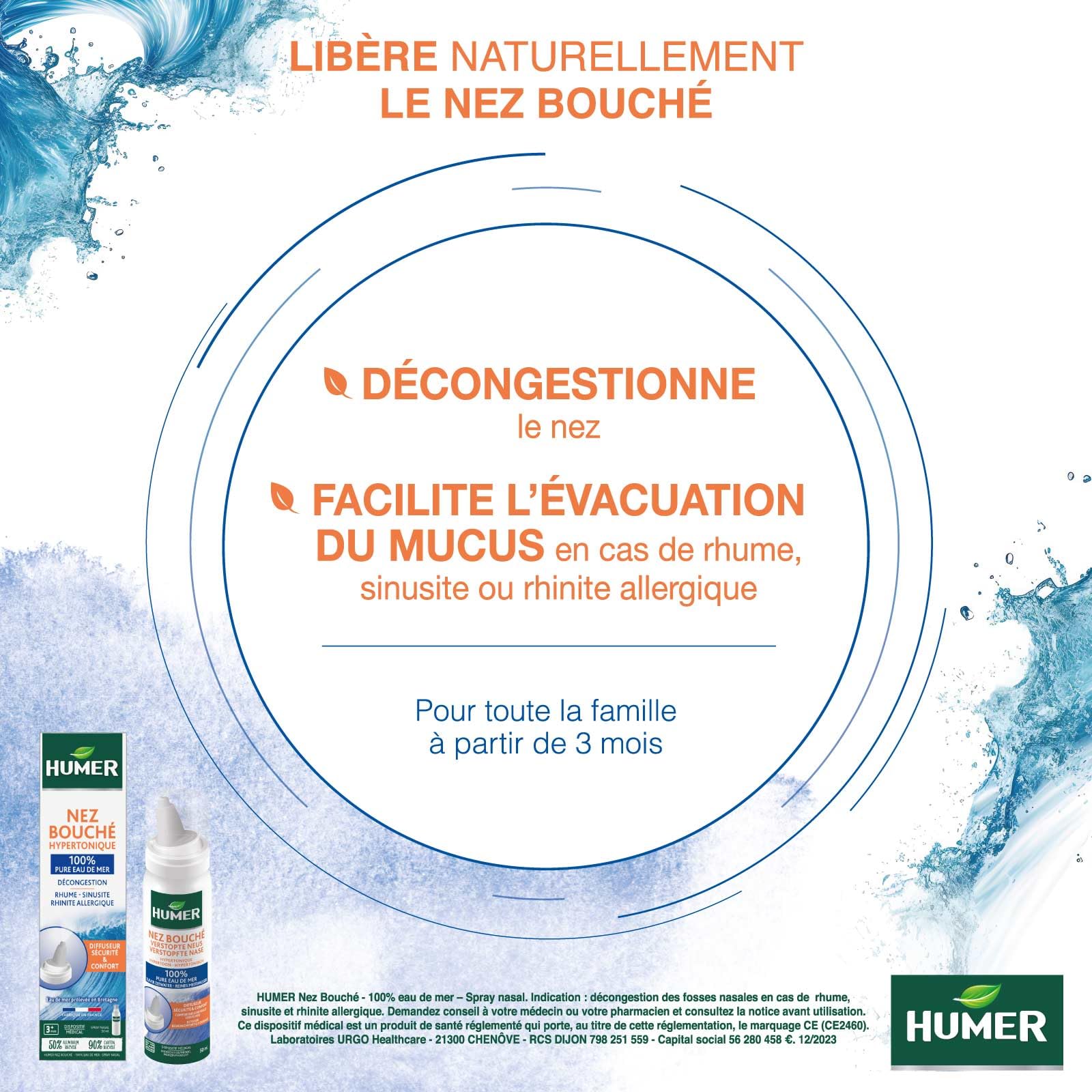 Humer Nez Bouché spray nasal hypertonique eau de mer 50 ml