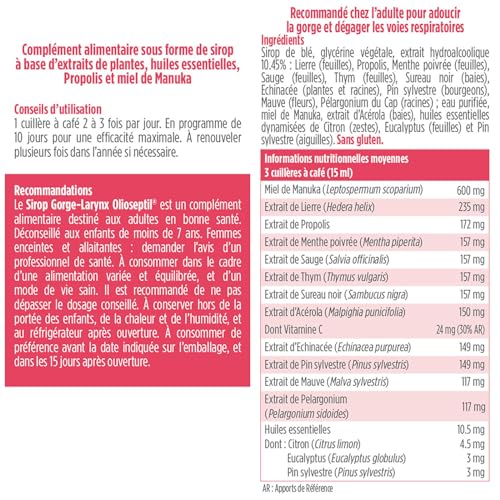 Olioseptil Confort respiratoire sirop gorge 125 ml manuka
