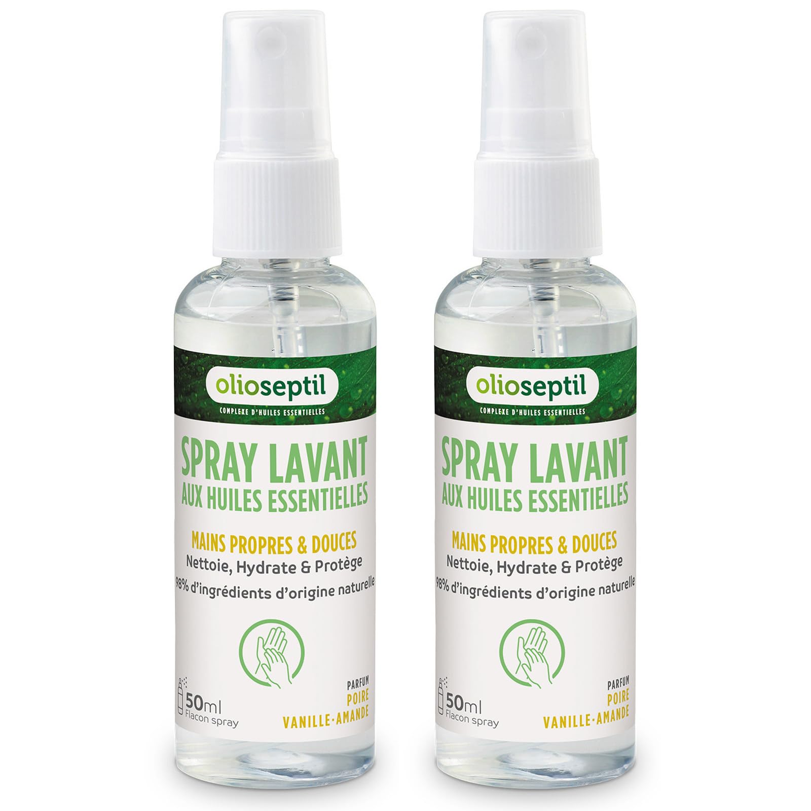 Olioseptil spray lavant mains poire-vanille lot de 2x50 ml