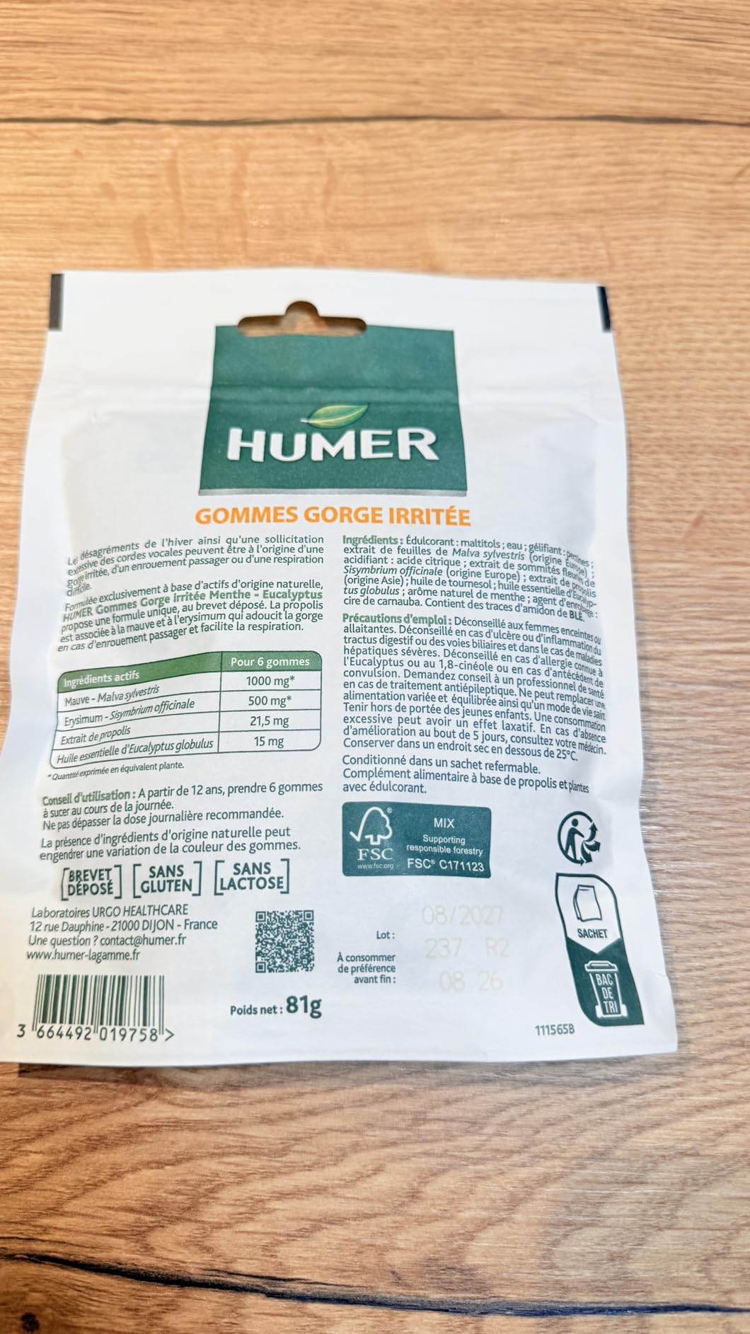 Humer Maux de Gorge gommes menthe eucalyptus x30 sans sucre