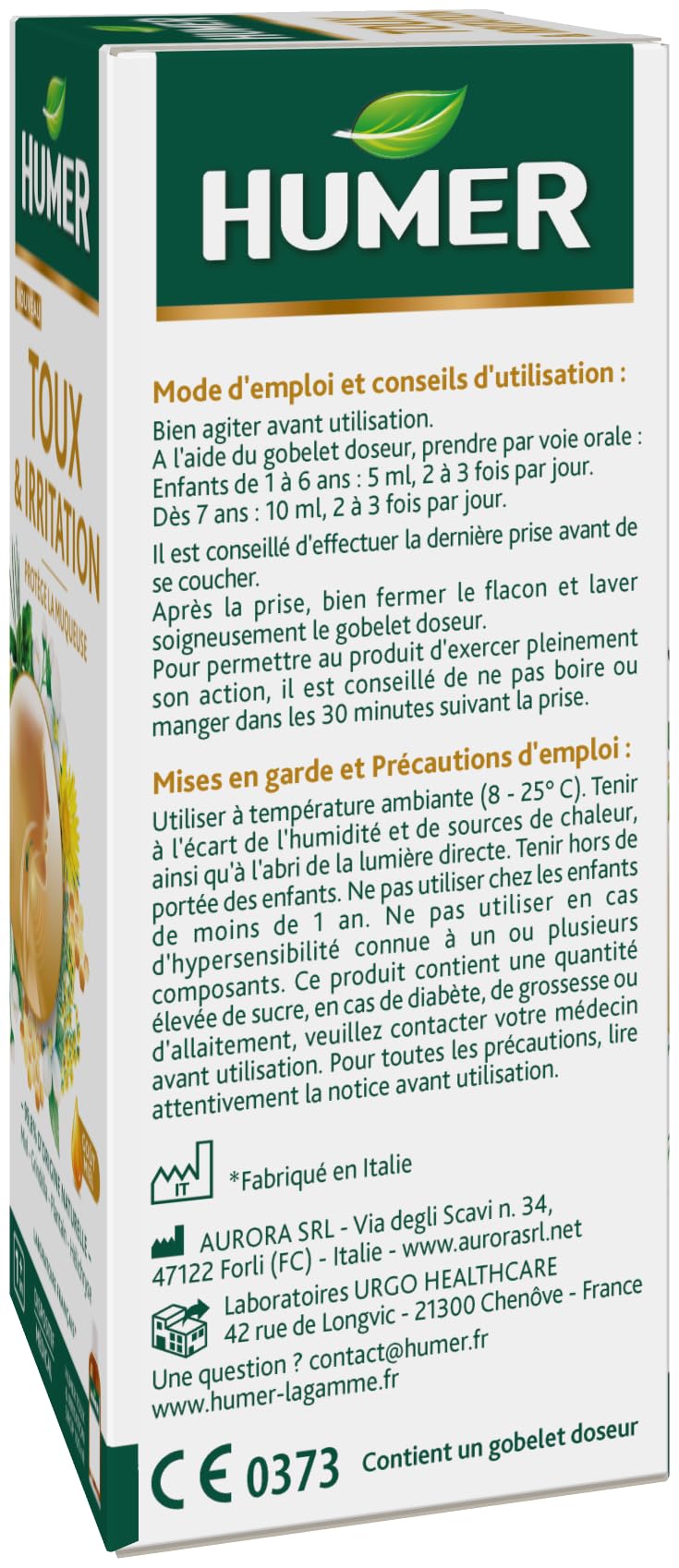 Humer Humer Toux sirop toux gorge miel plantain 100ml