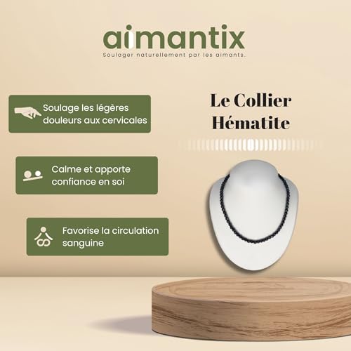 Aimantix Collier hématite magnétique collier pierre facettes noires