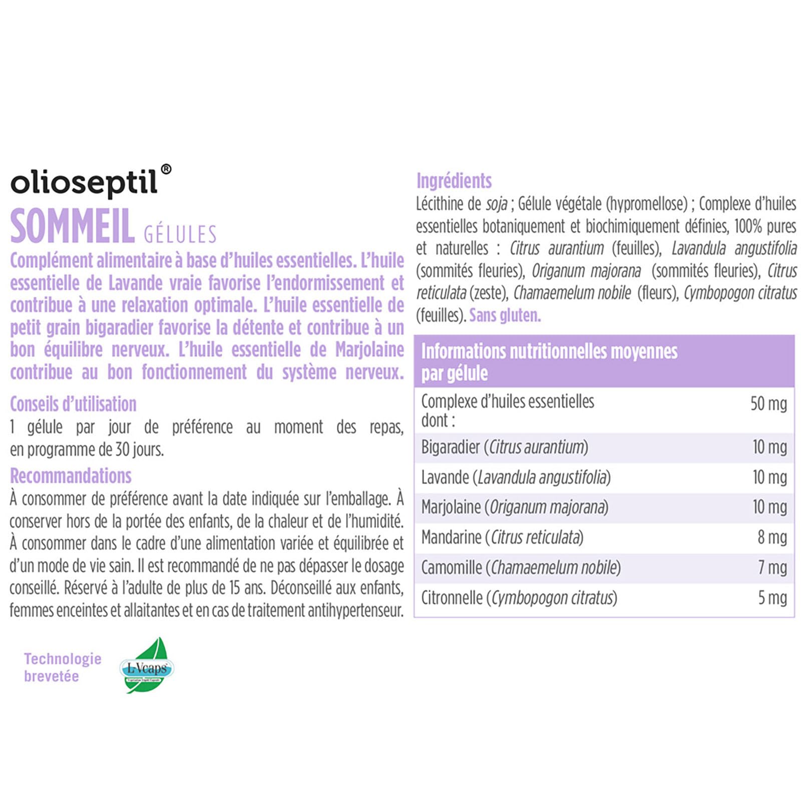 Olioseptil Sommeil et relaxation gélules sommeil 30 gélules