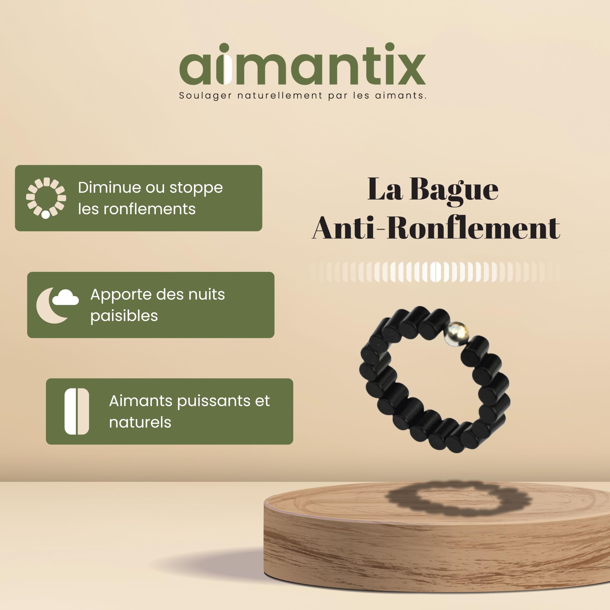 Aimantix Bague anti-ronflement bague magnétique taille unique
