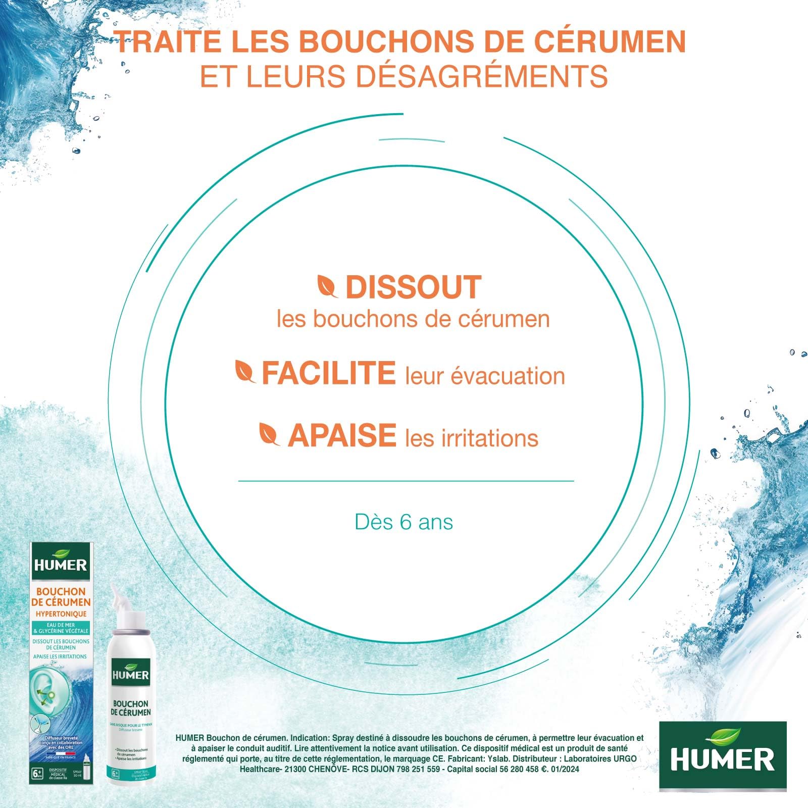 Humer Bouchon de Cérumen spray auriculaire 50 ml oreilles