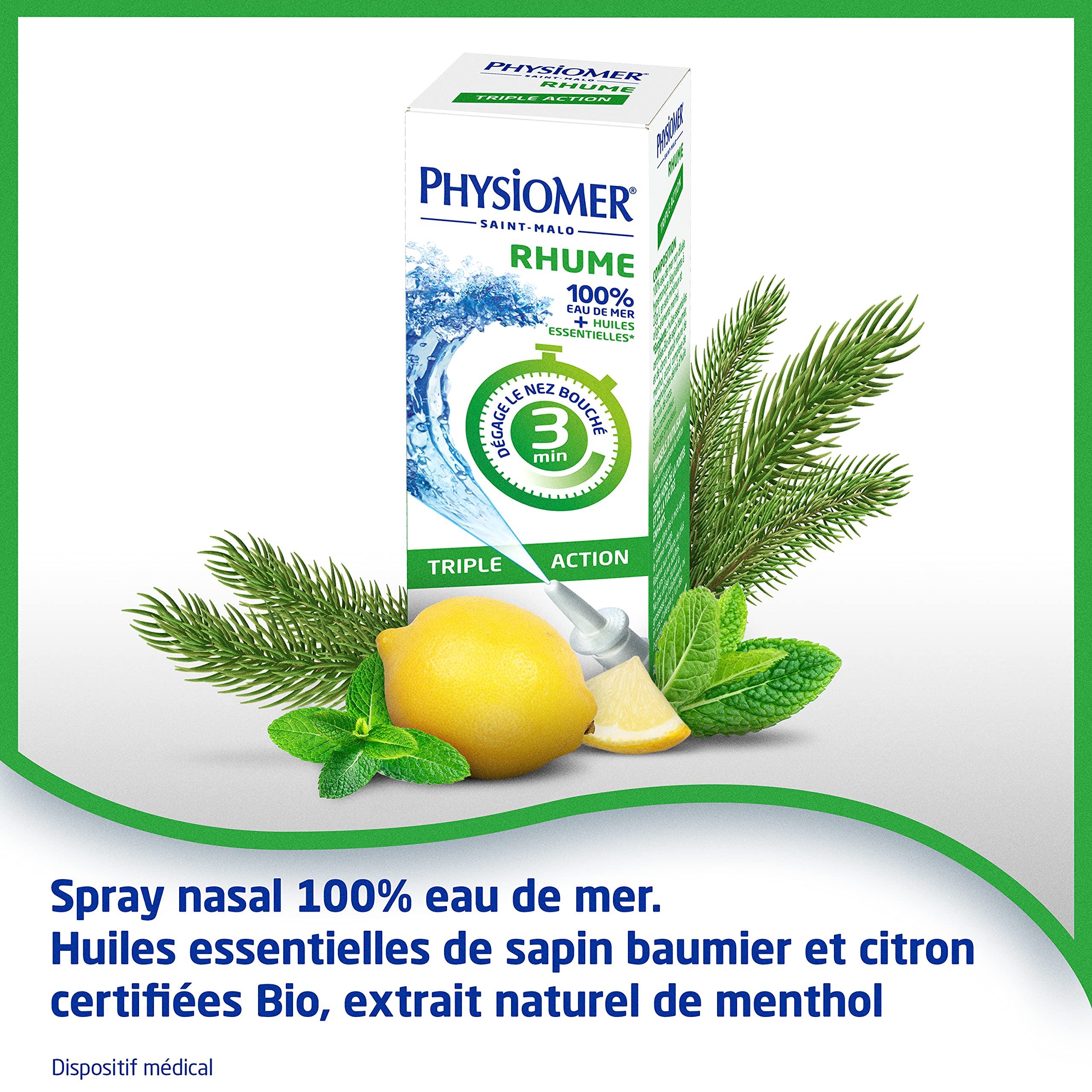 Physiomer Rhume Triple Action spray nasal 20 ml menthol hypertonique