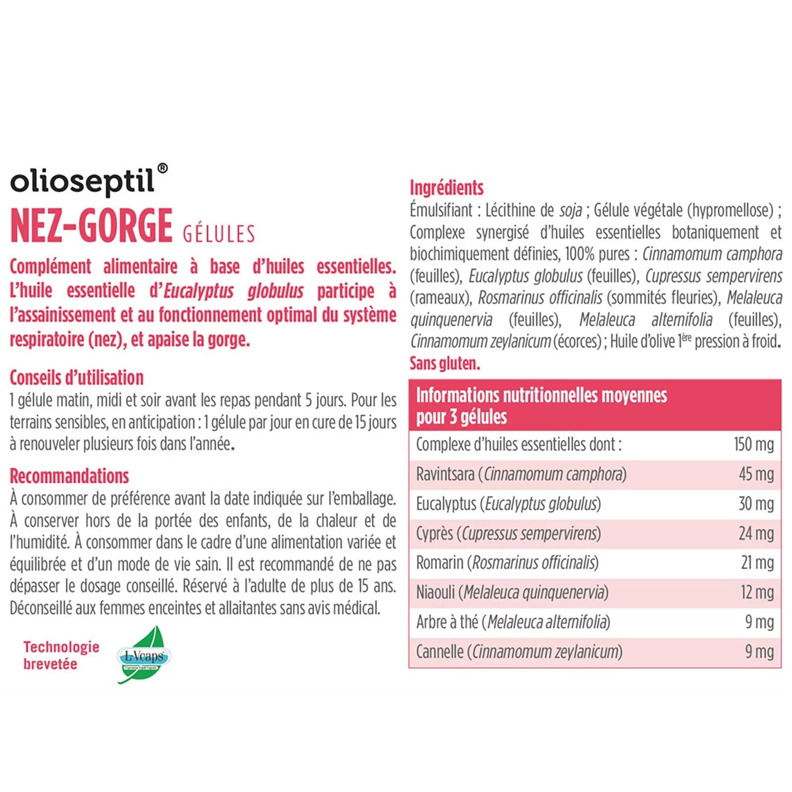 Olioseptil Confort Respiratoire Nez-Gorge Gélules Lot de 3 Eucalyptus