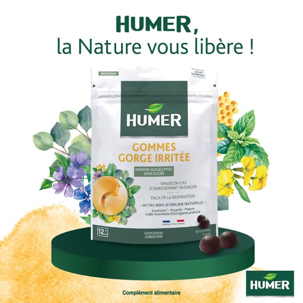 Humer Maux de Gorge gommes menthe eucalyptus x30 sans sucre
