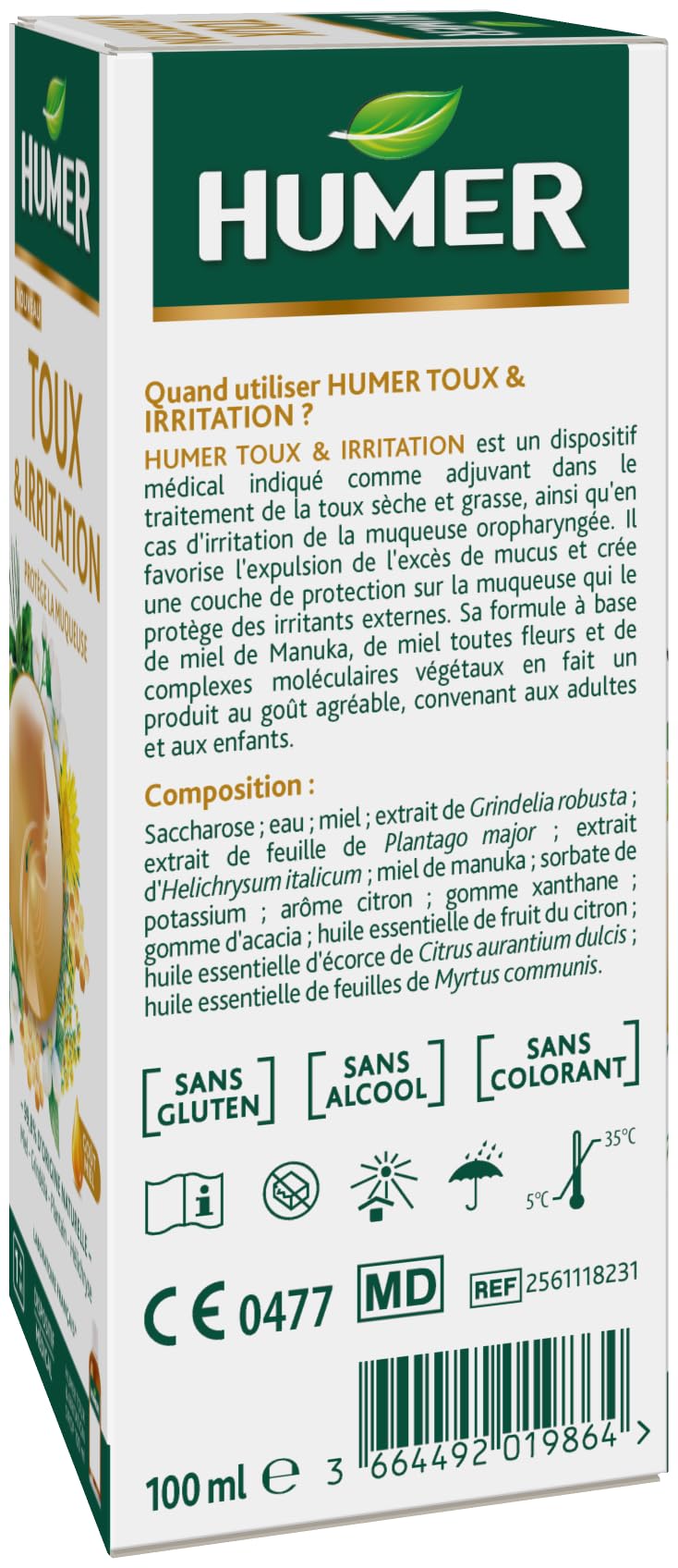Humer Humer Toux sirop toux gorge miel plantain 100ml
