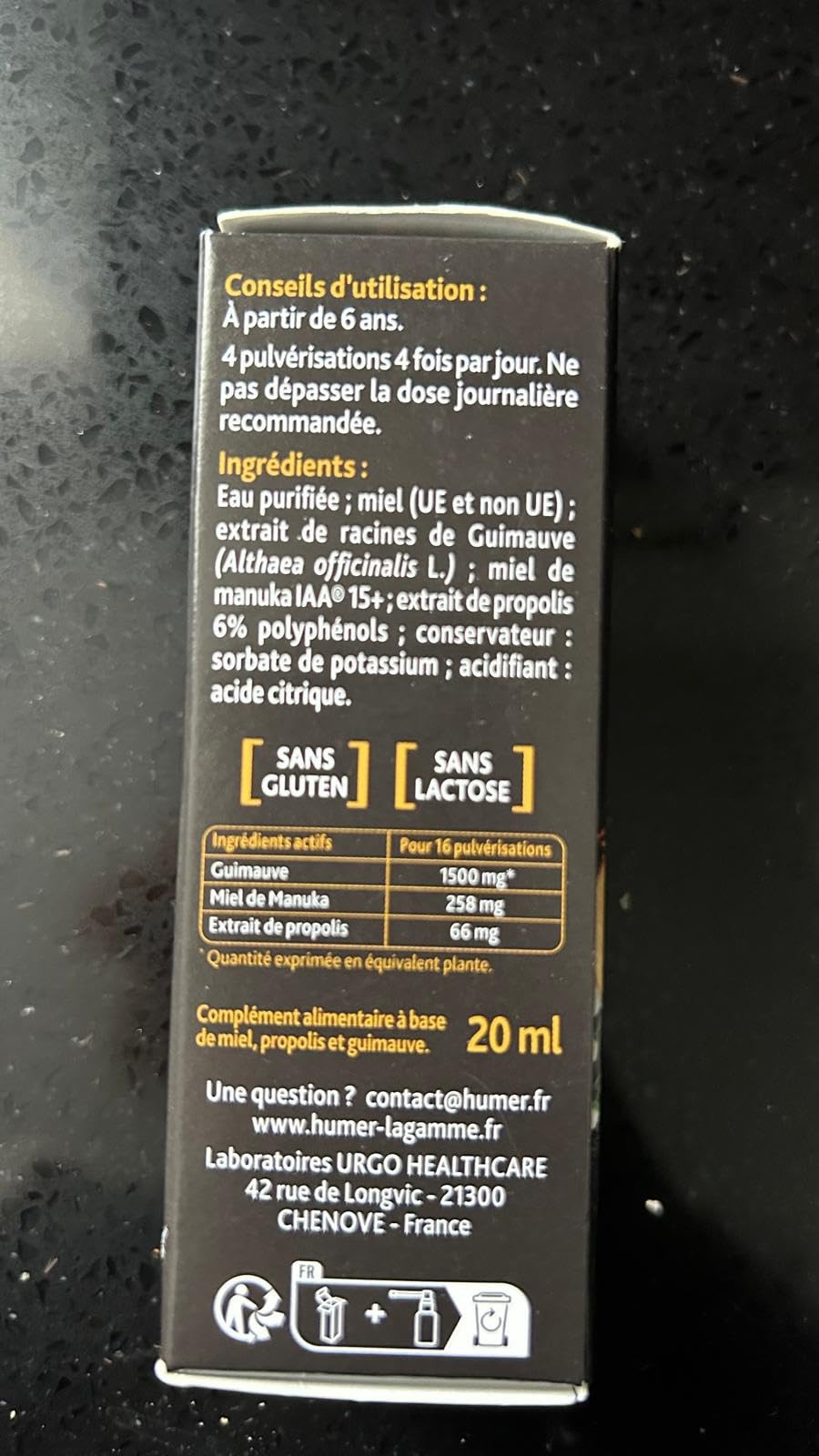 Humer Maux de Gorge spray gorge manuka 20 ml 98% naturel