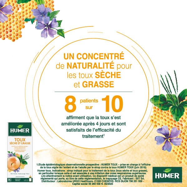 Humer Toux sirop toux sèche grasse miel 170 ml dès 8 ans