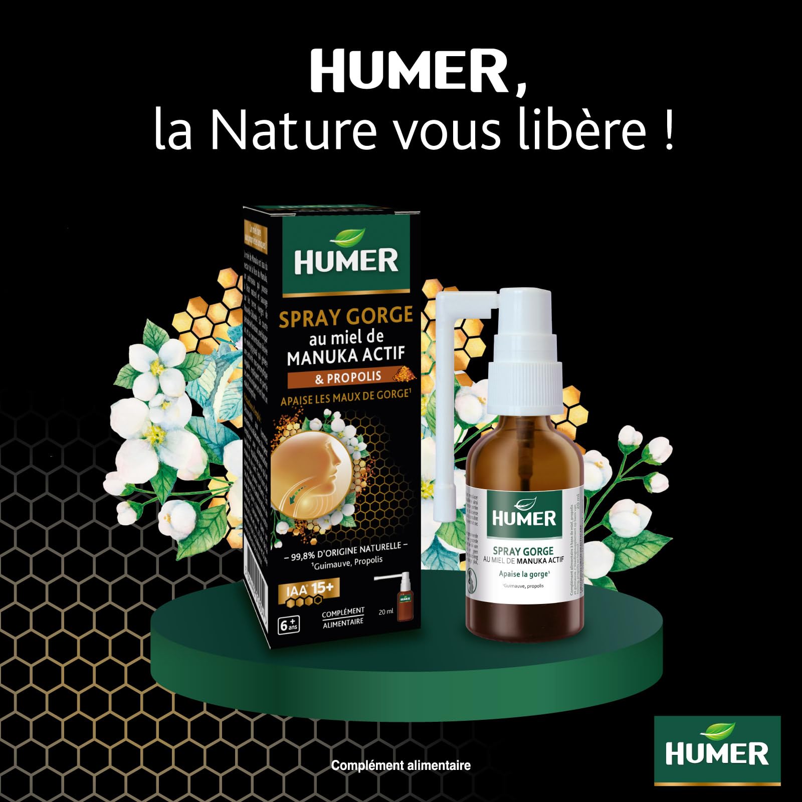 Humer Maux de Gorge spray gorge manuka 20 ml 98% naturel