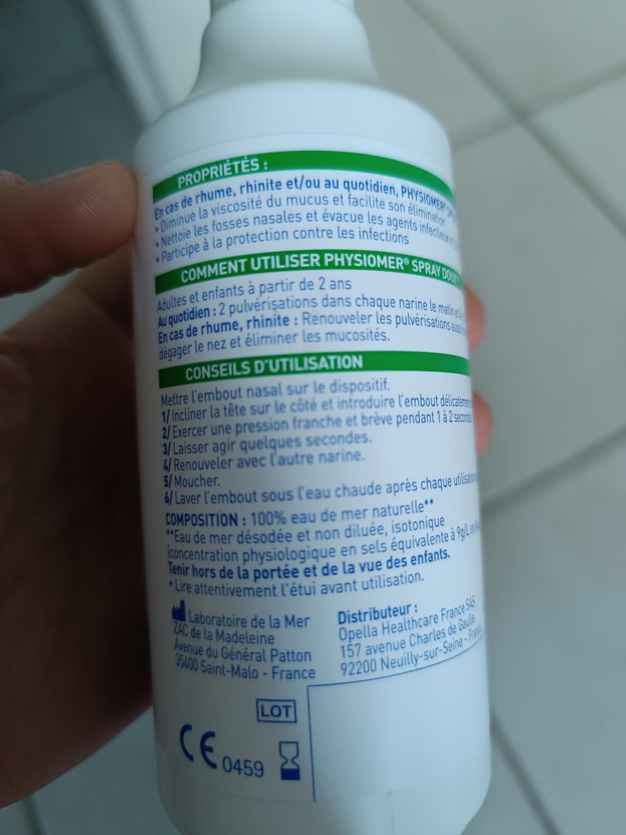 Physiomer Spray Doux spray nasal eau de mer 135 ml lot de 2 isotonique