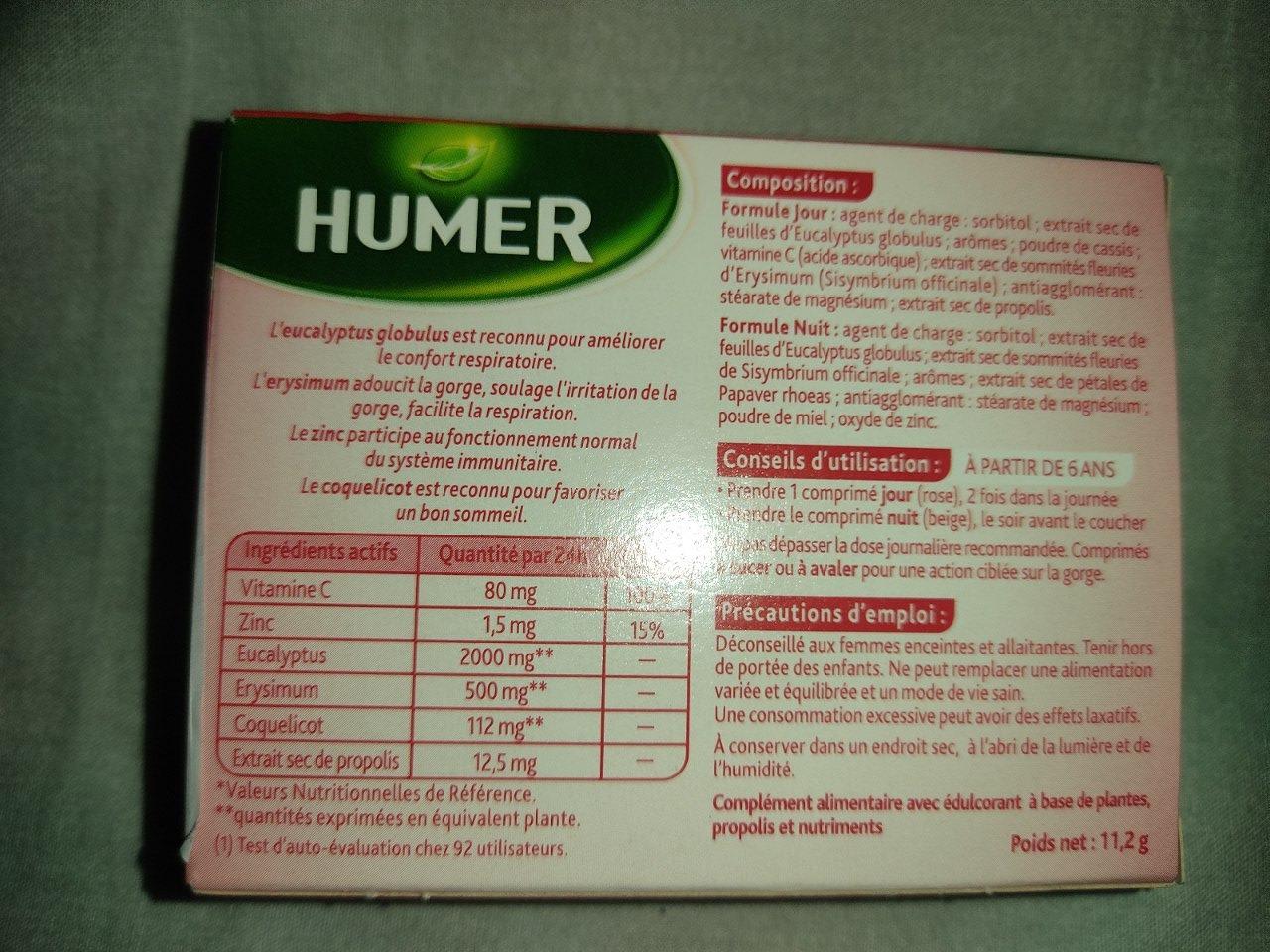 Humer Nez & Gorge comprimés jour/nuit coup de froid 15 unités