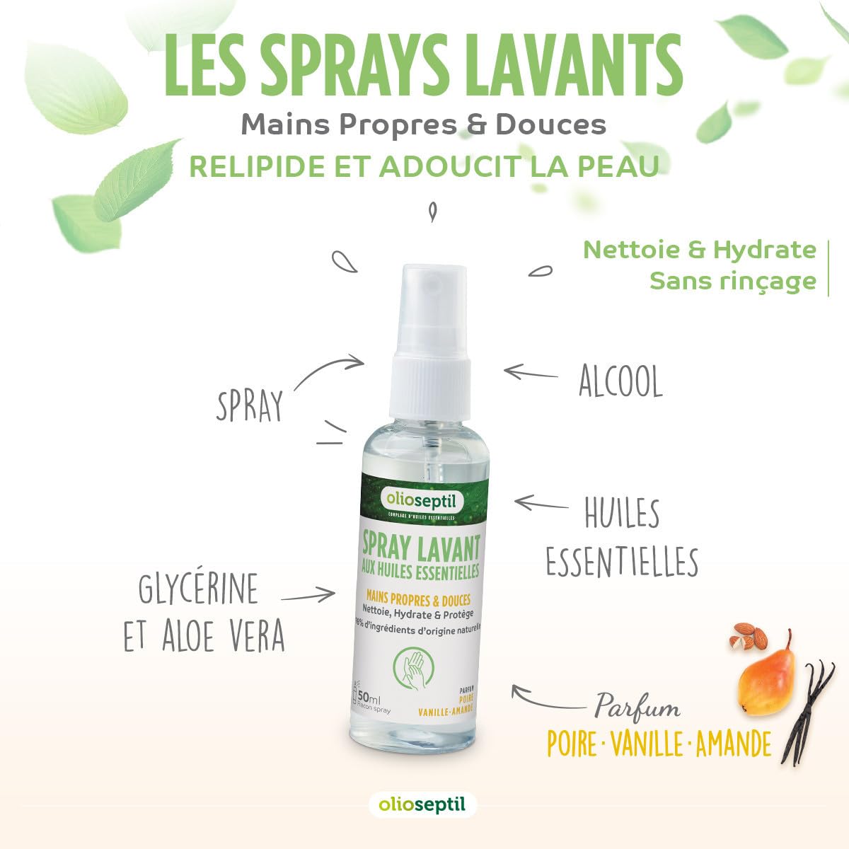 Olioseptil spray lavant mains poire-vanille lot de 3x50 ml