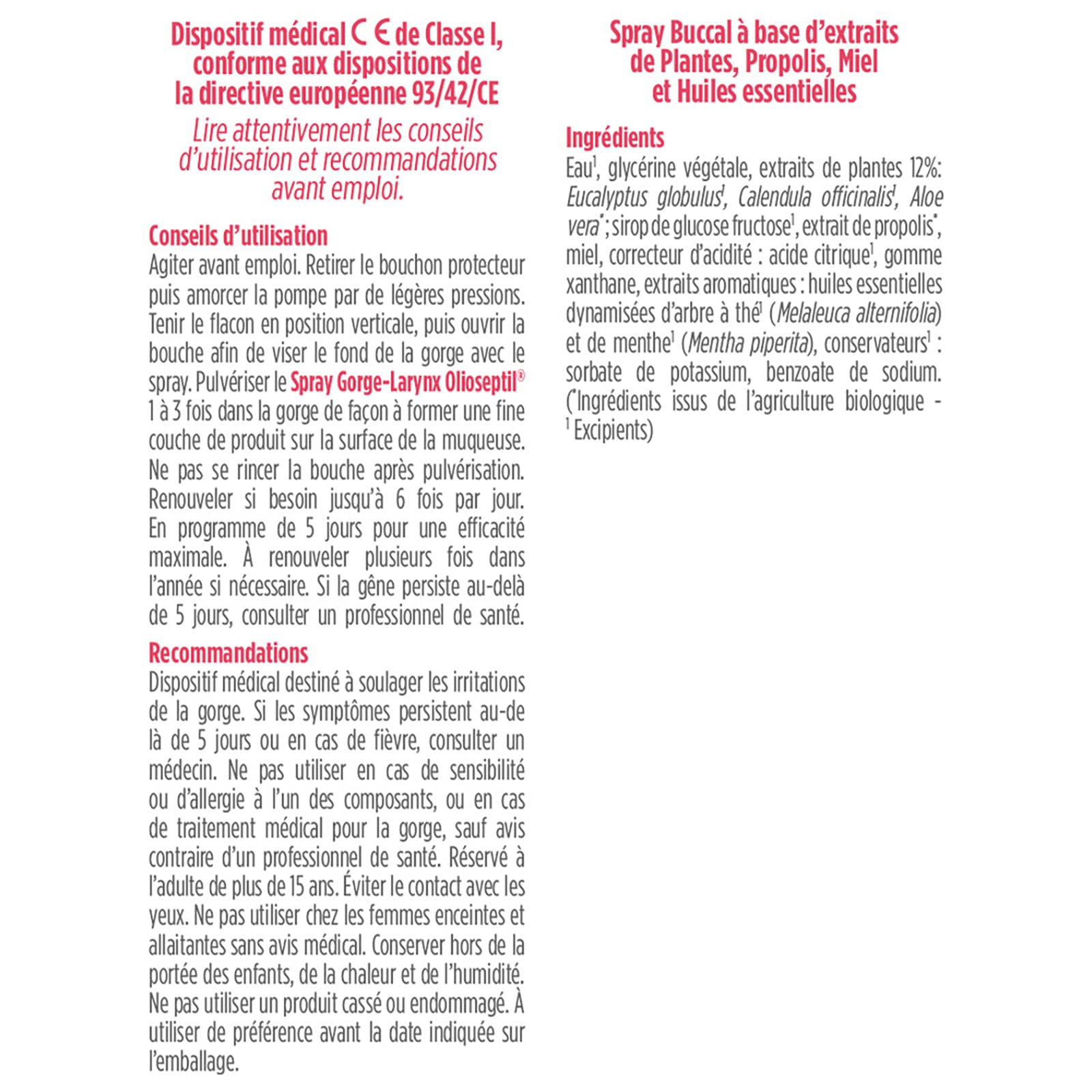 Olioseptil Confort respiratoire spray gorge 2x20 ml lot de 2 miel