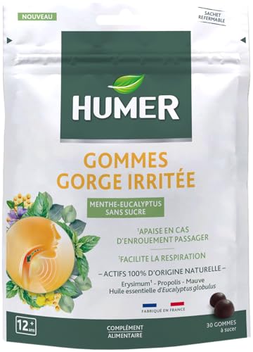 Humer Maux de Gorge gommes menthe eucalyptus x30 sans sucre