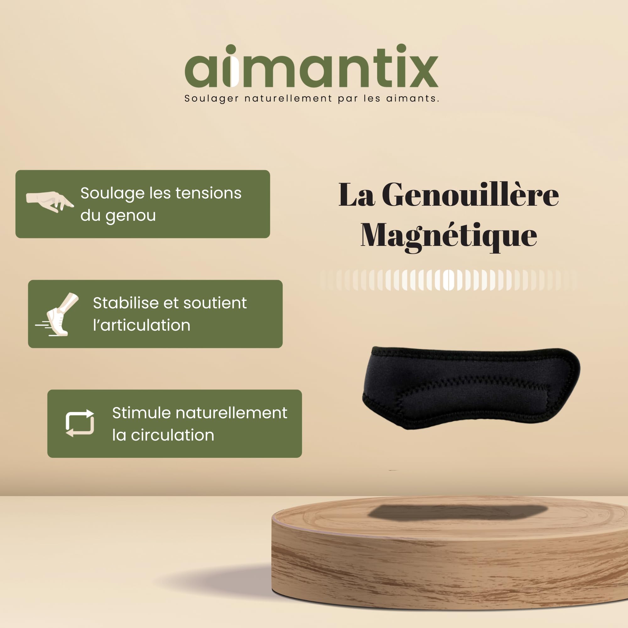 Aimantix Genouillère magnétique ajustable néodyme sport