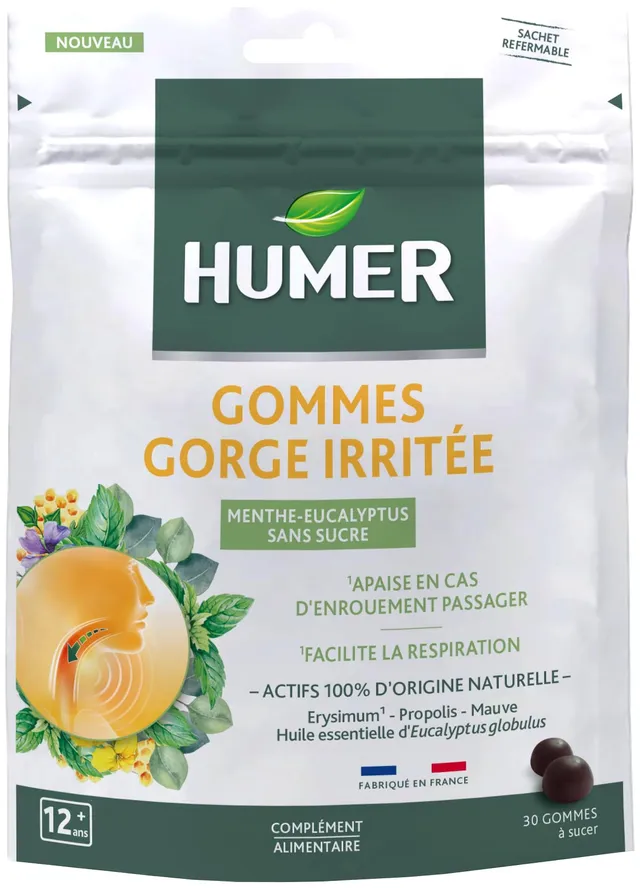 Humer Maux de Gorge gommes menthe eucalyptus x30 sans sucre