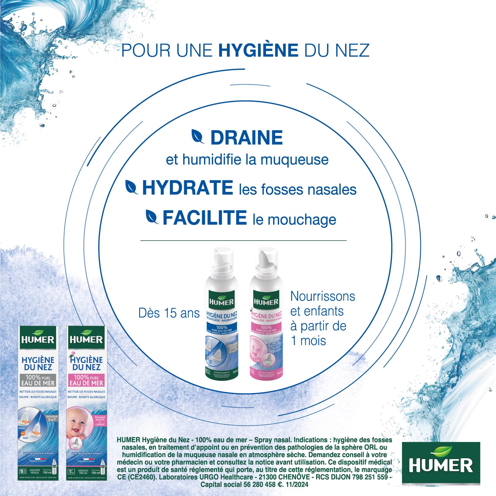 Humer Hygiène du Nez spray nasal adulte eau de mer 150 ml