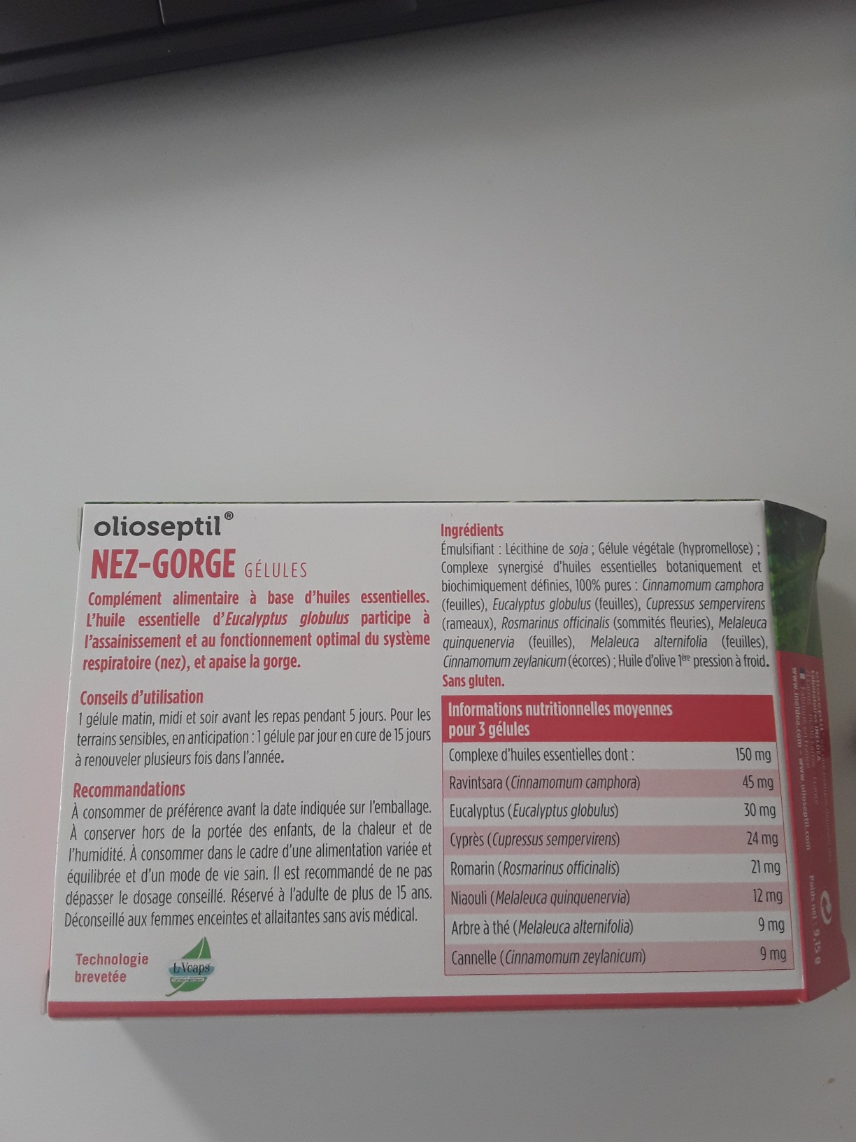 Olioseptil Confort Respiratoire Nez-Gorge Gélules Lot de 3 Eucalyptus