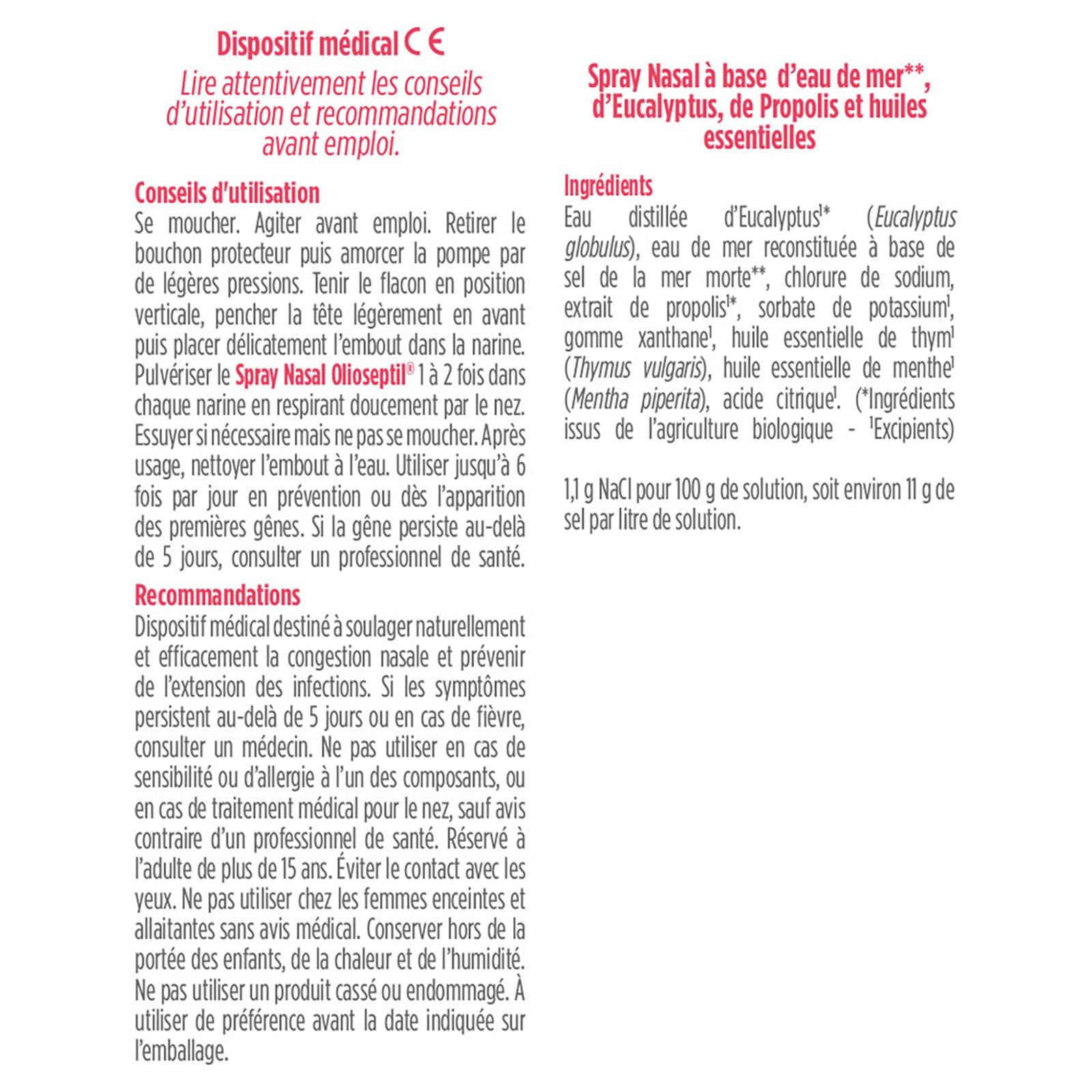 Olioseptil Confort respiratoire spray nasal 2x20 ml nez bouché