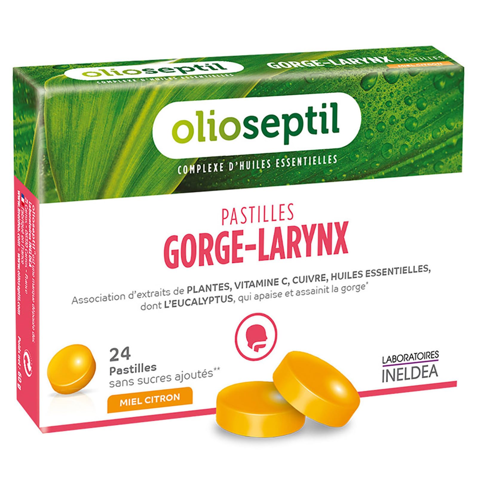 Olioseptil Confort respiratoire pastilles gorge 24 miel citron