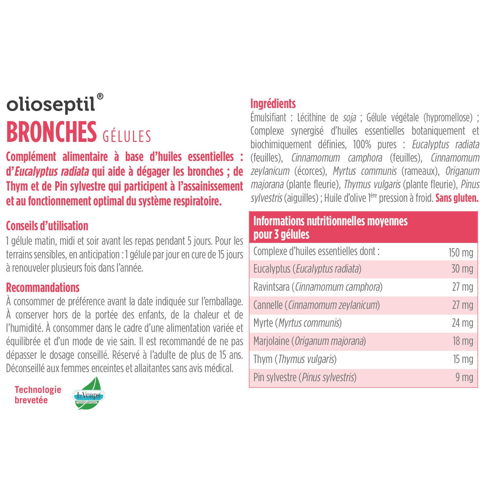 Olioseptil Bronches Eucalyptus gélules 15 huiles essentielles