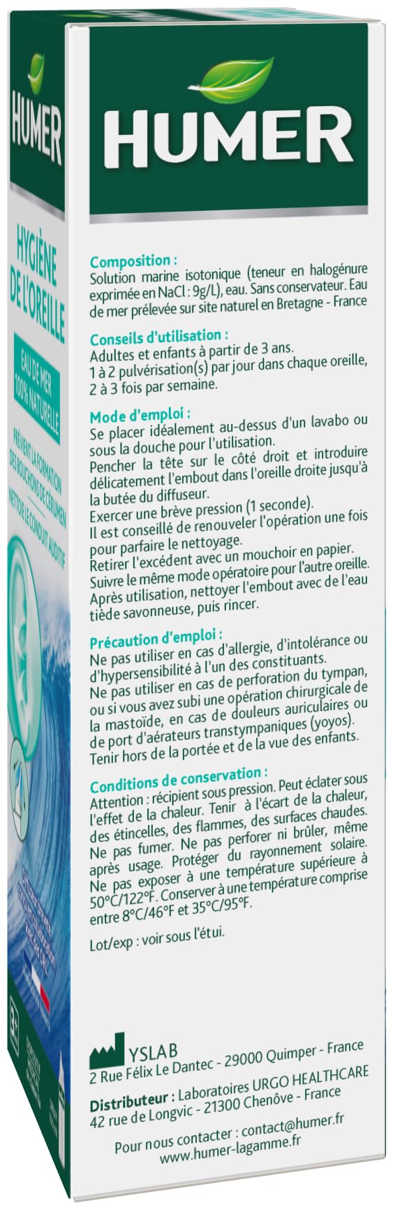 Humer Hygiène de l’Oreille spray auriculaire eau de mer 100 ml