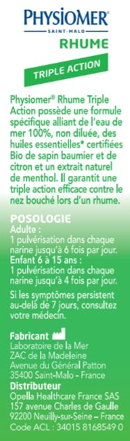 Physiomer Rhume Triple Action spray nasal 20 ml menthol hypertonique