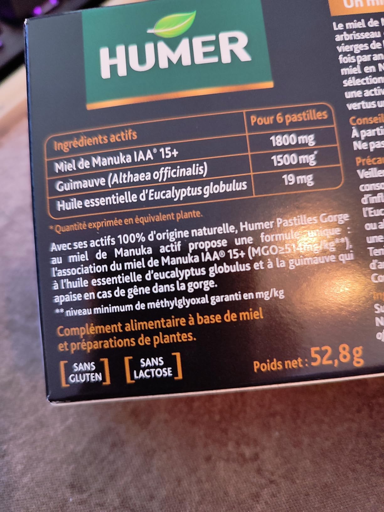 Humer Maux de Gorge pastilles miel manuka 15+ x16