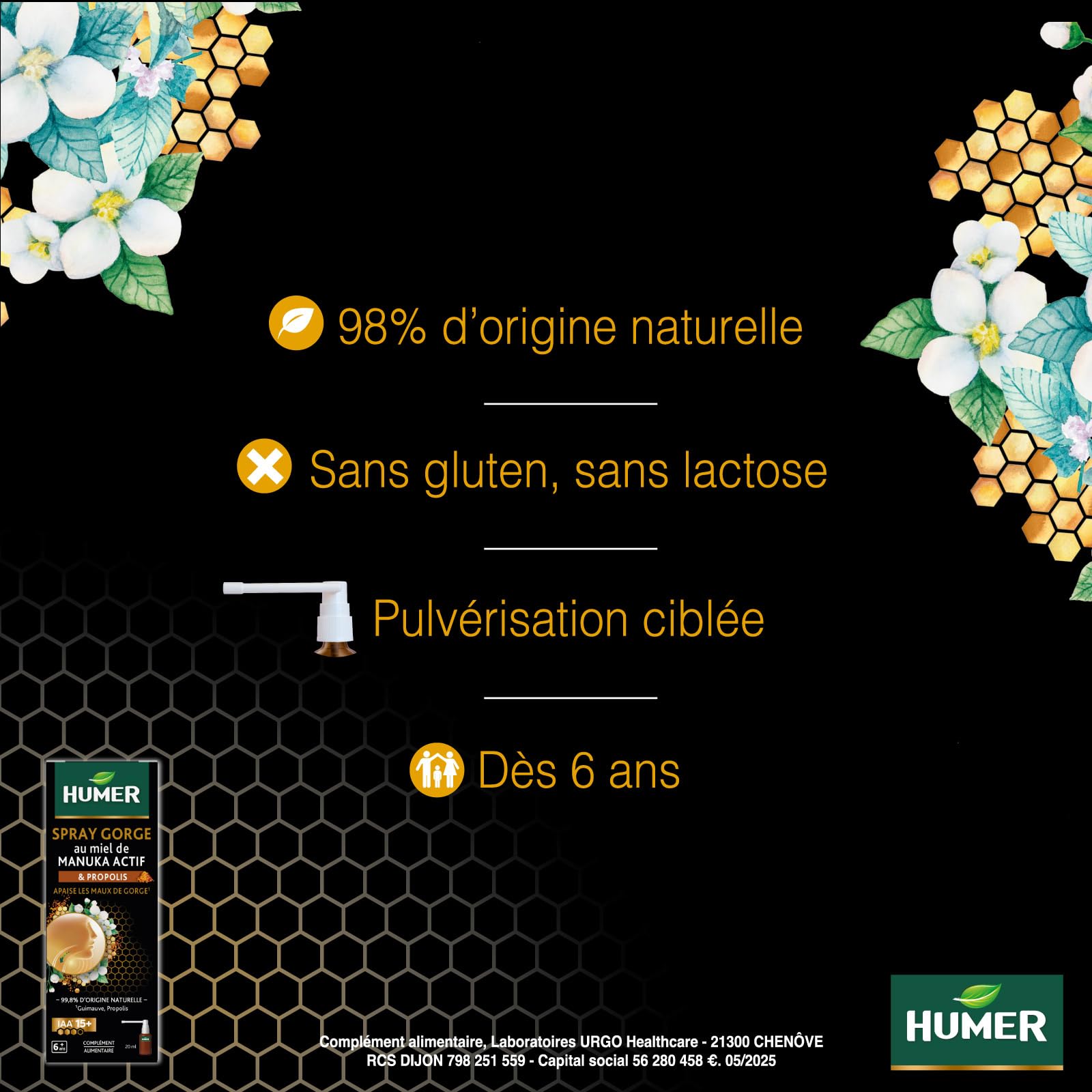 Humer Maux de Gorge spray gorge manuka 20 ml 98% naturel